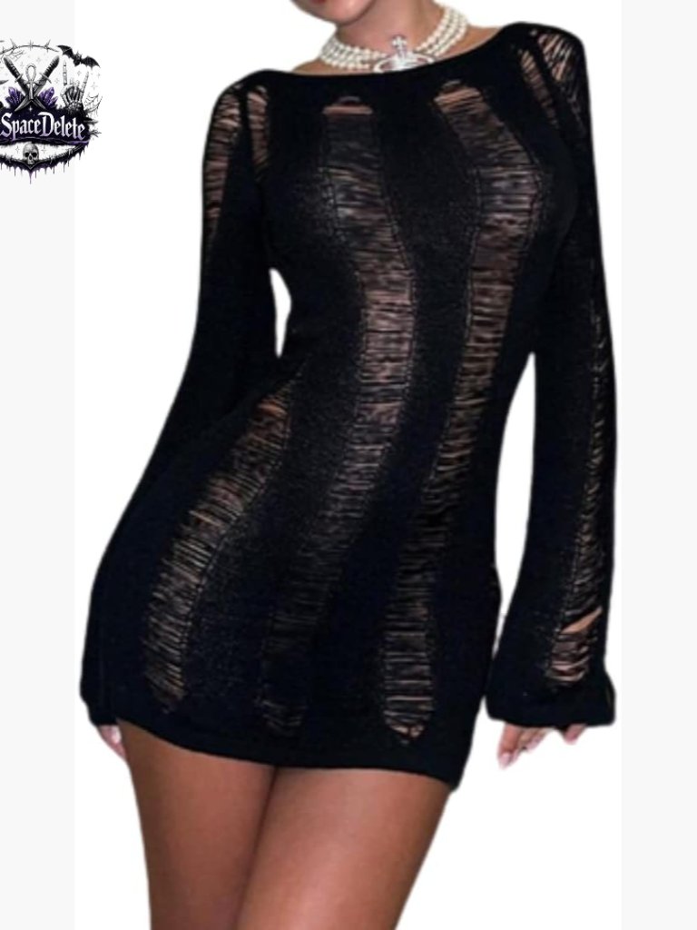 Long Sleeve Bodycon Mini Dress, Backless, High Waist, Polyester Blend